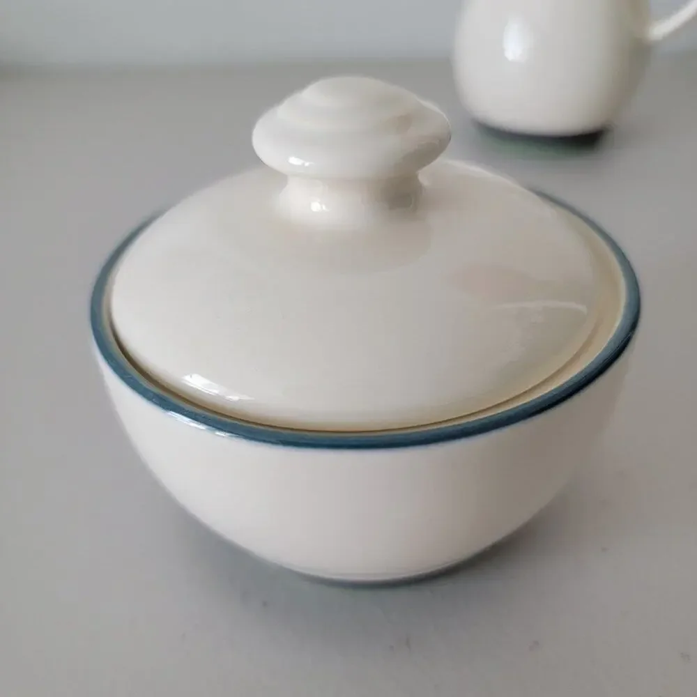 Pfaltzgraff Ocean Breeze Sugar Bowl with Lid and Creamer Pitcher Set Blue Teal